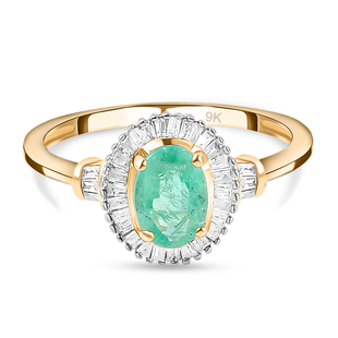 9K Yellow Gold Premium Ethiopian Emerald and Diamond Ring