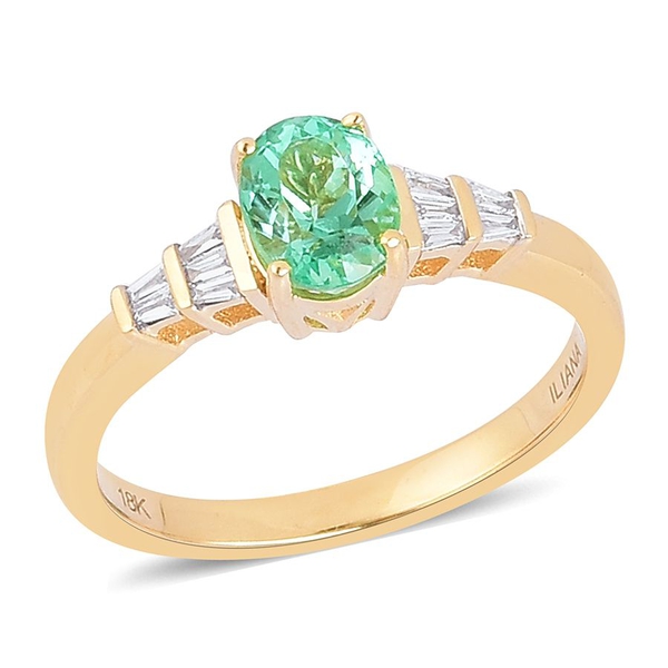 ILIANA 18K Y Gold AAA Boyaca Colombian Emerald (Ovl 1.00 Ct), Diamond (SI-G-H) Ring 1.090 Ct.