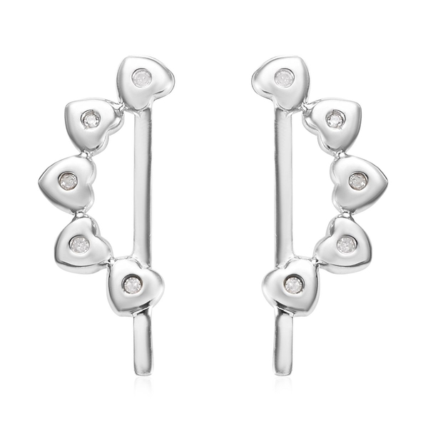 Diamond Heart Climber Earrings (with Push Back) in Platinum Overlay Sterling Silver