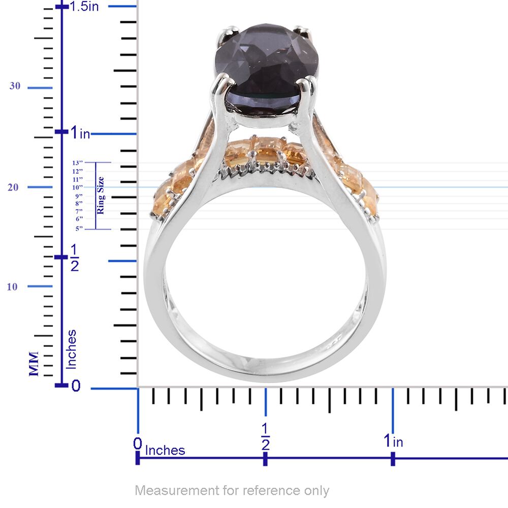 Alexandria Quartz (Ovl 9.60 Ct), Citrine Ring in Platinum Overlay Sterling Silver 11.500 Ct. Silver wt. 6.19 Gms.