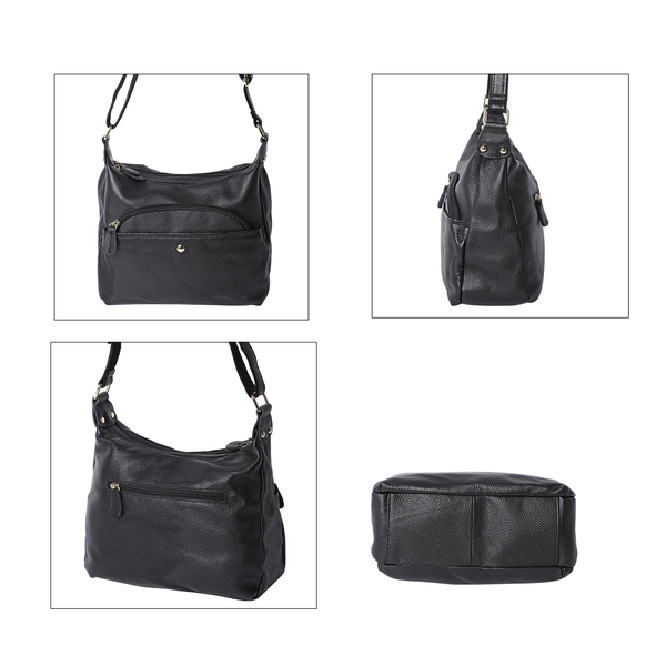 100% Genuine Leather Crossbody Bag with Multiple Pockets and Zipper Closure (Size 30x23x10cm) - Black