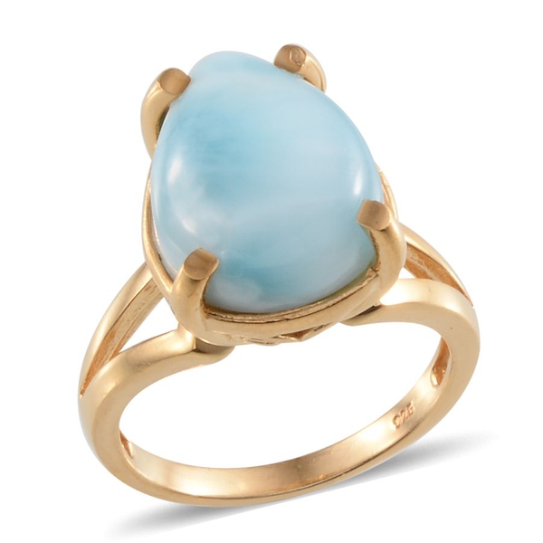 Larimar (Pear) Solitaire Ring in 14K Gold Overlay Sterling Silver 8.250 Ct.
