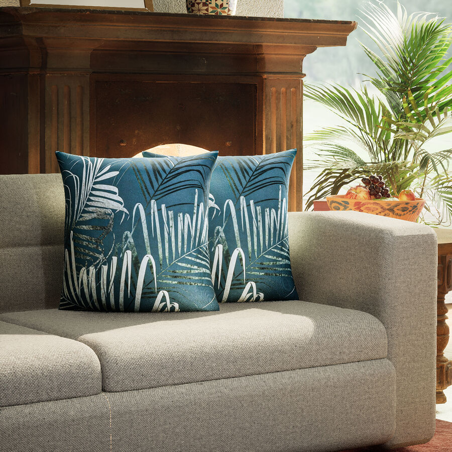 Set Of 2 - Palm Leaves Pattern Cushion (Size - 43Cm) - Dark Green