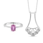 2 Piece Set - Pink Sapphire and Natural Cambodian Zircon Ring and Pendant with Chain (Size 20) in St