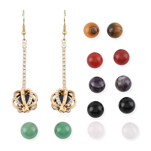 One Time Deal - Multi Agate Interchangeable Lever Back Lamp Earrings in Gold Tone 110.00 Ct.