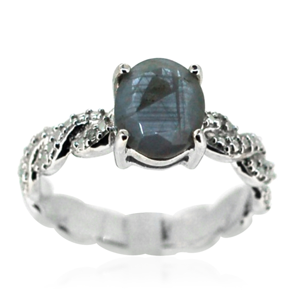 Natural Silver Sapphire (Ovl 3.50 Ct), Diamond Ring in Rhodium Plated Sterling Silver 3.510 Ct.