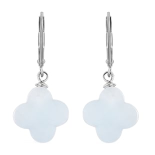 Aquamarine Clover Shape Drop Lever Earrings in Rhodium Overlay Sterling Silver 14.00 Ct.
