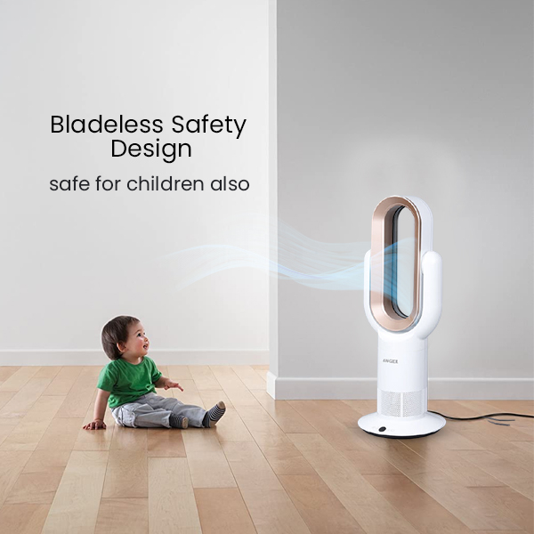 ANZHELUO Bladeless Tower Air Fan with Remote Control (Size 26x16x72cm) - Gold & White