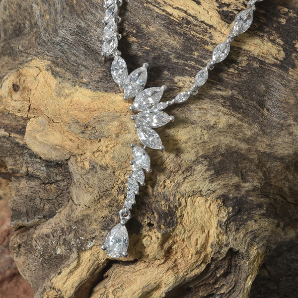 Lustro Stella Made with Finest CZ Y necklace in Platinum Plated Silver 9.30 Grams 20 Inch