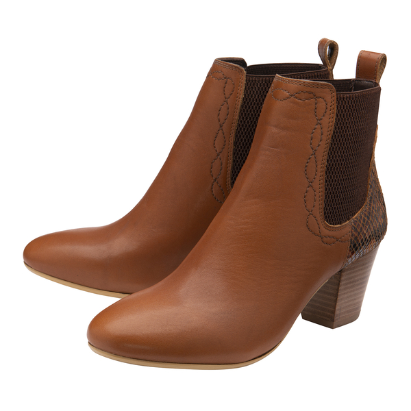 Ravel Moa Snake Pattern Leather Heeled Ankle Boots Tan