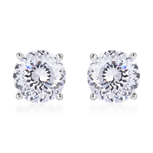 TJC Launch- AAAA Radiant Cut Simulated Diamond Stud Earrings (with Push Back) in Rhodium Overlay Ste