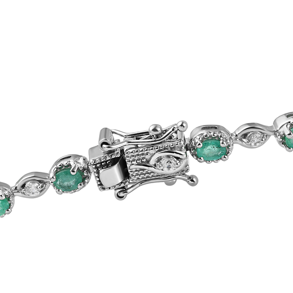 Premium Emerald and Natural Cambodian Zircon Bracelet (Size - 8) in Platinum Overlay Sterling Silver 3.52 Ct, Silver Wt. 11.09 Gms
