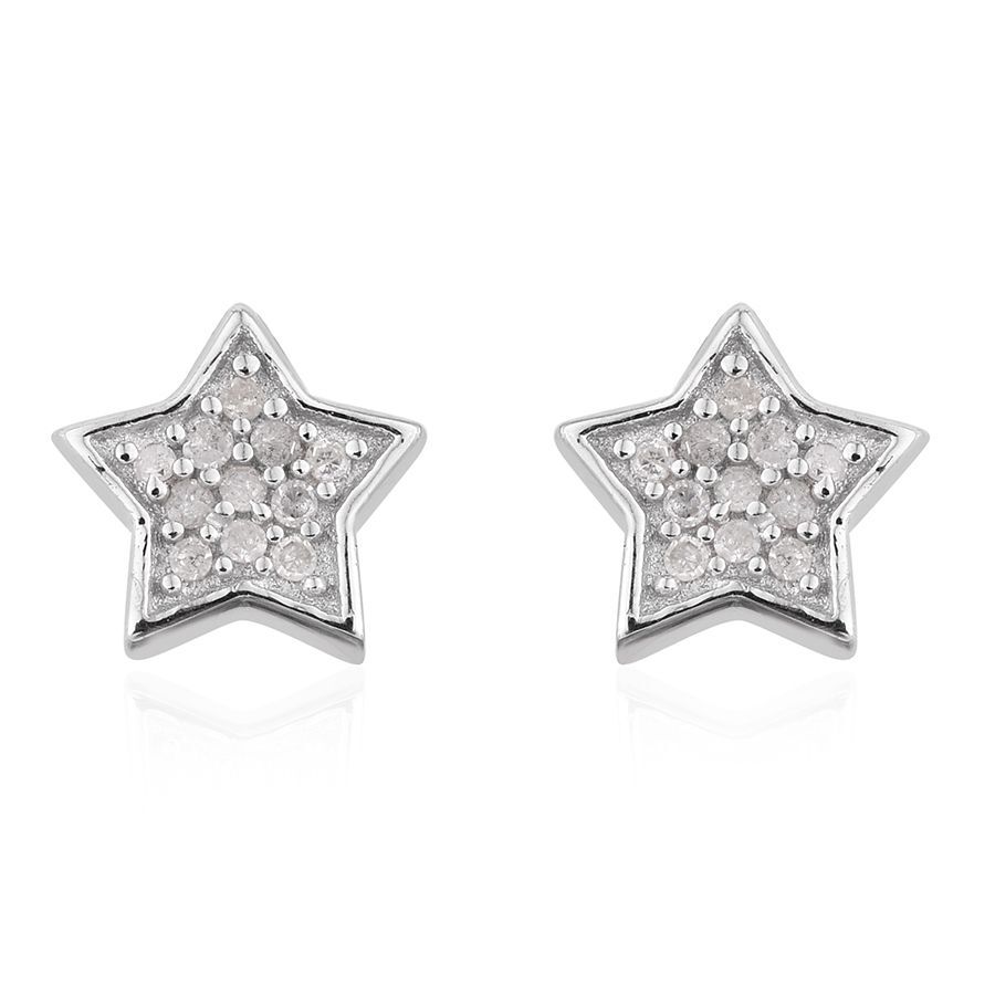 Diamond (Rnd) Star Stud Earrings (with Push Back) in Platinum Overlay ...