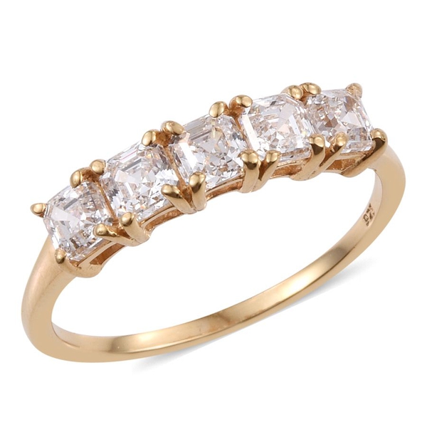 Lustro Stella - 14K Gold Overlay Sterling Silver (Asscher Cut) 5 Stone Ring Made with Finest CZ