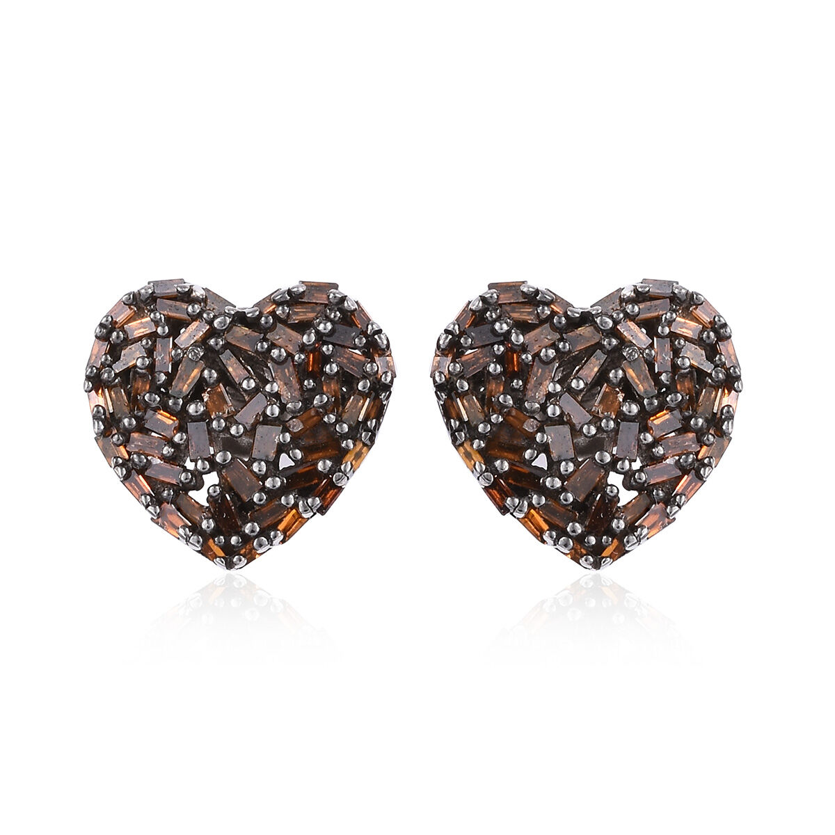 GP - Red Diamond & Blue Sapphire Heart Stud Earrings with Push Back in Platinum Overlay Sterling Sil
