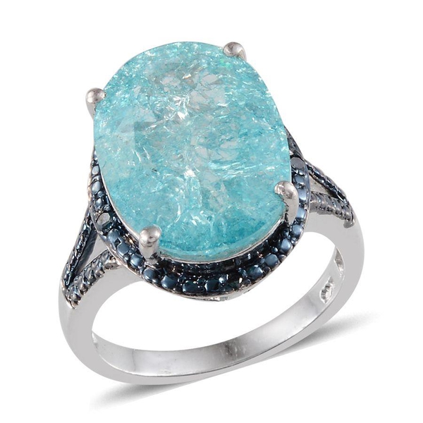 Blue Crackled Quartz (Ovl 10.25 Ct), Blue Diamond Ring in Platinum Overlay Sterling Silver 10.270 Ct