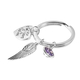 Charms De Memoire Simulated Amethyst, Angel Wing and Heart Charms in Key Chain in Sterling Silver