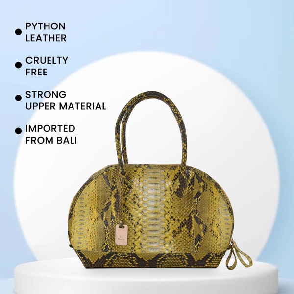 LA MAREY 100% Genuine Python Leather Snake Print Tote Bag with Zipper Closure (Size 31.5x25.5x14cm) - Yellow