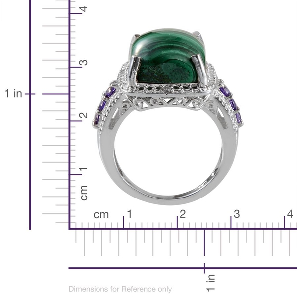 Malachite (Cush 8.50 Ct), Simulated Tanzanite and Simulated Diamond Ring in ION Plated Platinum Bond 8.950 Ct.