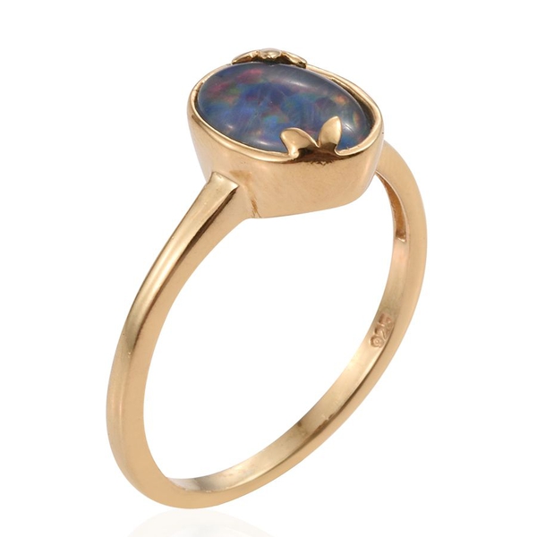 Boulder Opal Triplet (Ovl) Solitaire Ring in 14K Gold Overlay Sterling Silver 1.250 Ct.