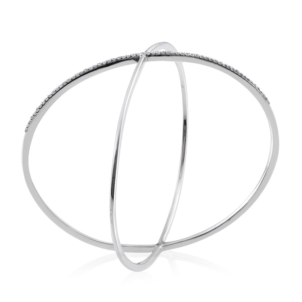 Diamond (Rnd) Criss Cross Bangle in Platinum Overlay Sterling Silver (Size 7.5) 0.500 Ct.