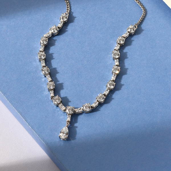 Lustro Stella - Platinum Overlay Sterling Silver Necklace (Size 18) Made with Finest CZ 14.30 Ct, Silver Wt 12.90 Gms