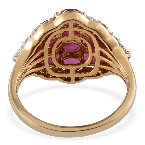 African Ruby (Ovl), White Topaz Cluster Ring in 14K Gold Overlay Sterling Silver 3.750 Ct.