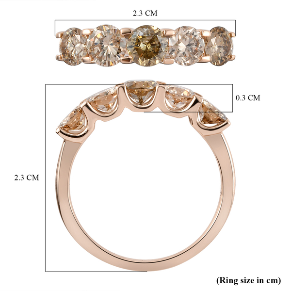14K Rose Gold Natural Champagne Diamond 5 Stone Ring 2.00 Ct.