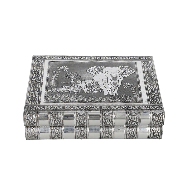 Elephant Family Embossed Handcrafted Jewellery Organizer with 4 Extendable Trays, Inside Mirror and 