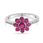 Ruby and Natural Cambodian Zircon Floral Ring (Size Q) in Platinum Overlay Sterling Silver 1.50 Ct.