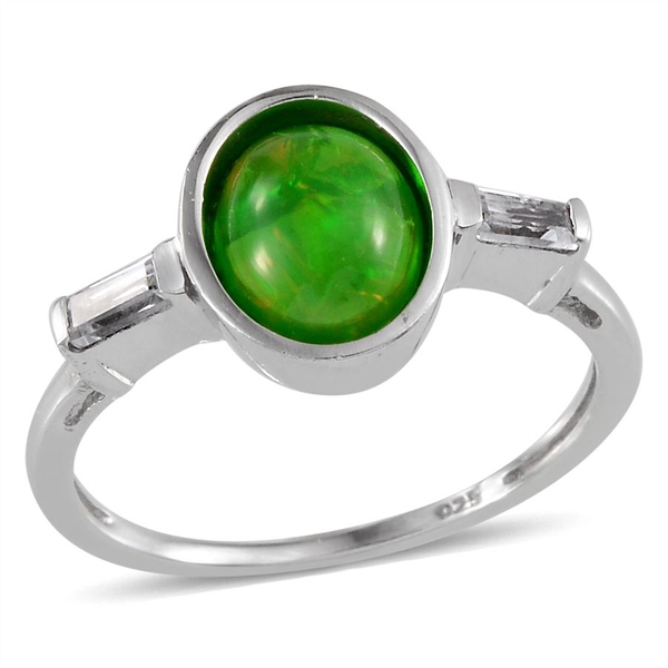 Green Ethiopian Opal (Ovl 1.25 Ct), White Topaz Ring in Platinum Overlay Sterling Silver 1.500 Ct.