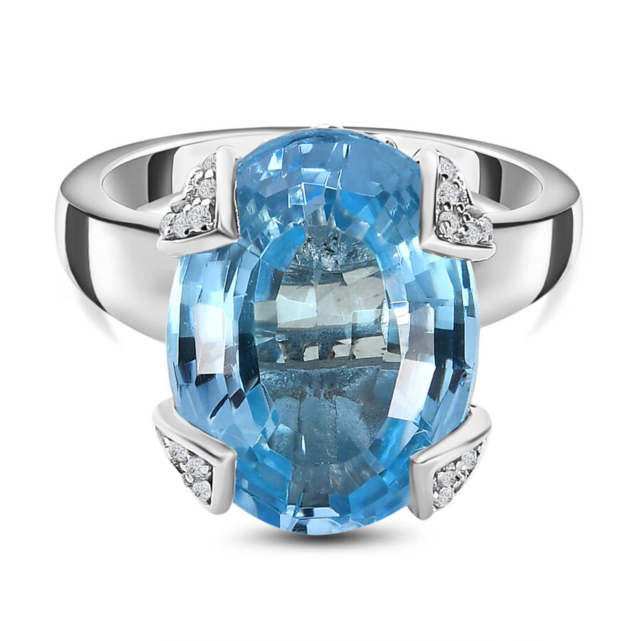 Collectors Edition- Skyblue Topaz & Natural Zircon Ring in Platinum Overlay Sterling Silver 12.70 Ct.