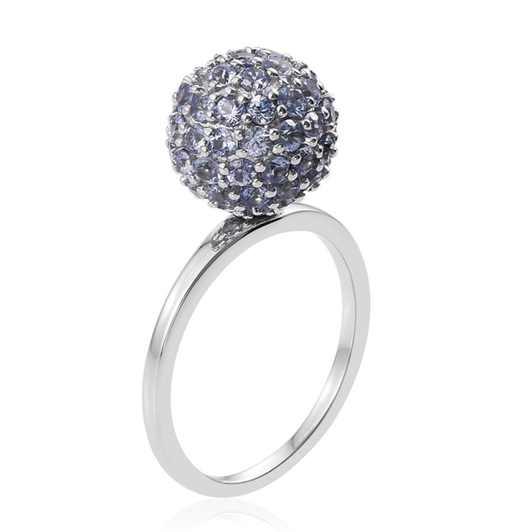 9K White Gold AA Ceylon Blue Sapphire (Rnd) Ball Ring 3.000 Ct.