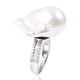 Baroque Freshwater Pearl and Diamond Ring in Rhodium Overlay Sterling Silver