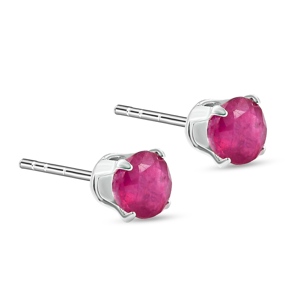 African Ruby (FF) Stud Earrings (With Push Back) in Sterling Silver 1.66 Ct.