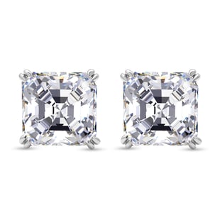 Moissanite (Asscher Cut) Stud Earrings ( With Push Back) in Rhodium Overlay Sterling Silver 5.00 Ct.