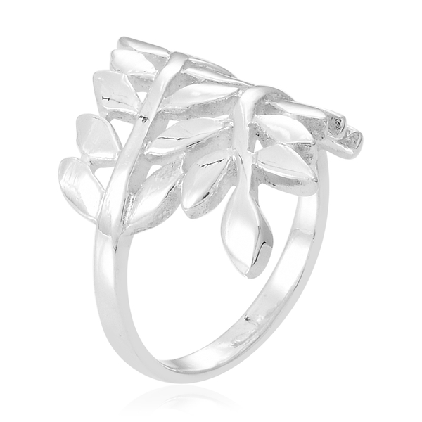 Designer Inspired Sterling Silver Leaves Crossover Ring, Silver wt 5.45 Gms.