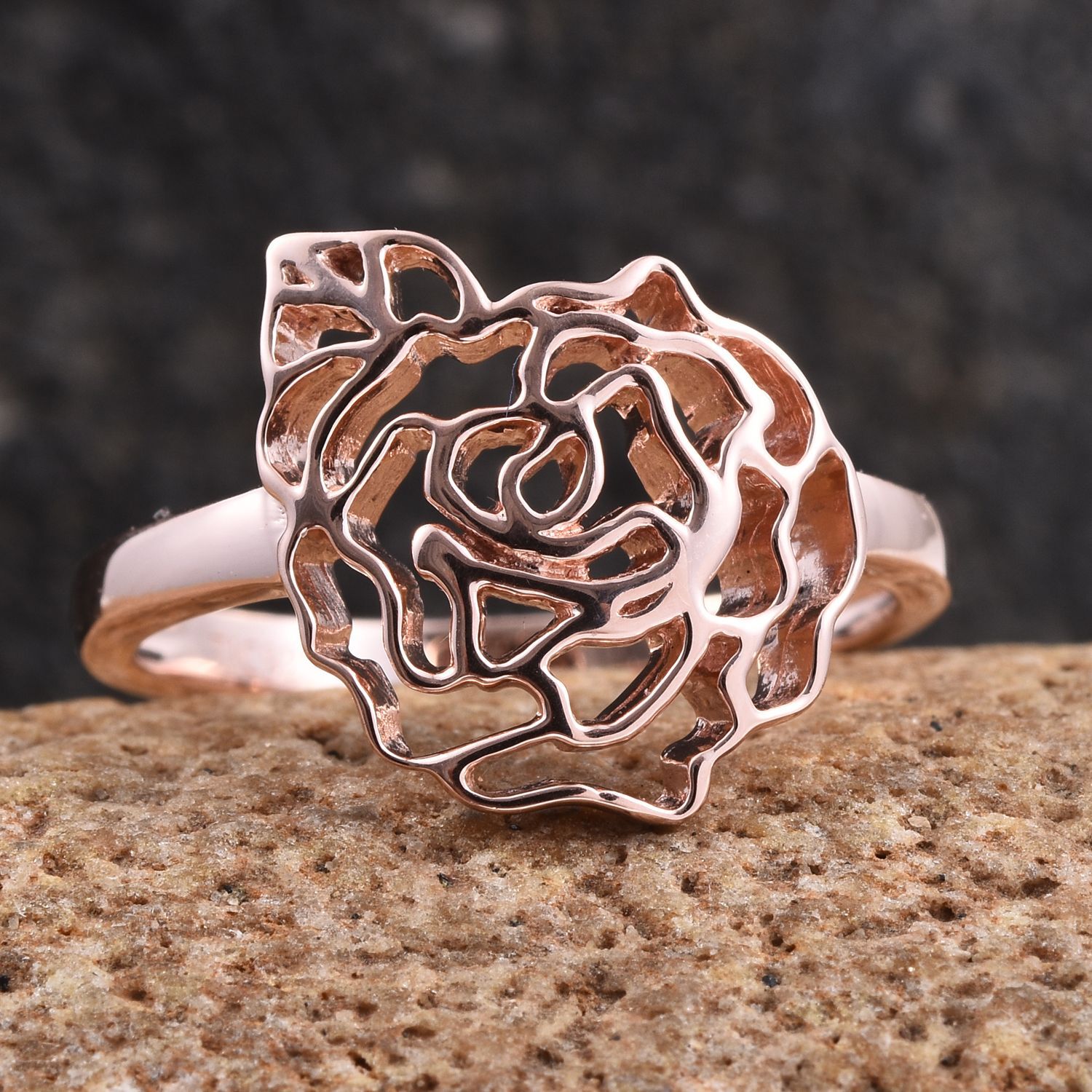 Kimberley Rose Gold Overlay Sterling Silver Floral Ring, Silver wt 3.55 Gms.