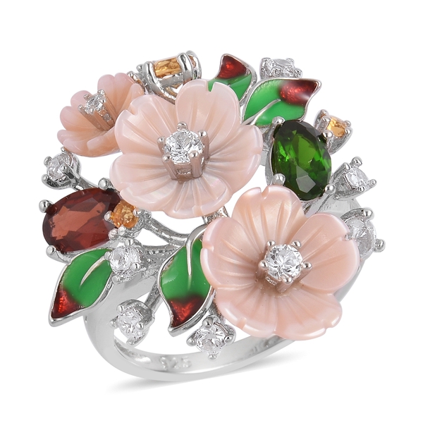 Jardin Collection - Pink Mother of Pearl, Mozambique Garnet, Chrome Diopside and Multi Gemstone Enam
