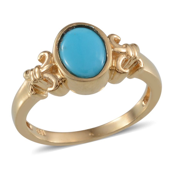 Arizona Sleeping Beauty Turquoise (Ovl) Solitaire Ring in 14K Gold Overlay Sterling Silver 1.000 Ct.