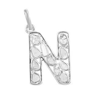 Polki Diamond Initial N Pendant in Platinum Overlay Sterling Silver 0.50 Ct.