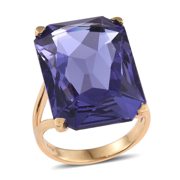 Lustro Stella  - Tanzanite Colour Crystal (Oct) Ring in ION Plated 18K Yellow Gold Bond