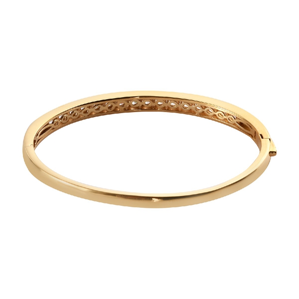 Lustro Stella 14K Gold Overlay Sterling Silver Bangle (Size 7.5) Made with Finest CZ 7.31 Ct, Silver wt 18.08 Gms