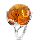 Baltic Amber (Rnd) Ring (Size P) in Sterling Silver