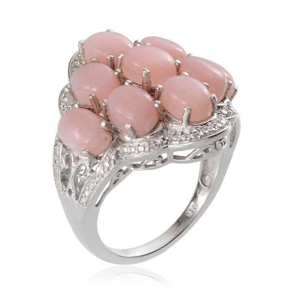 Peruvian Pink Opal (Ovl), Diamond Cluster Ring in Platinum Overlay Sterling Silver 6.770 Ct.