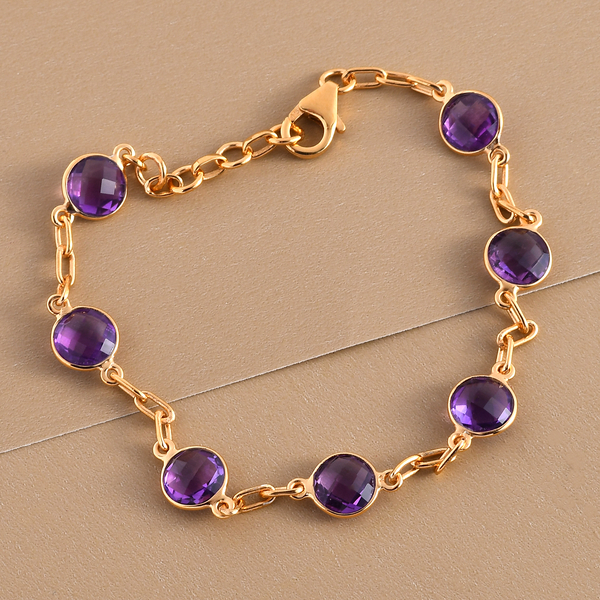 Amethyst Bracelet (Size - 7.5 With Extender) in 14K Gold Overlay Sterling Silver 7.65 Ct.