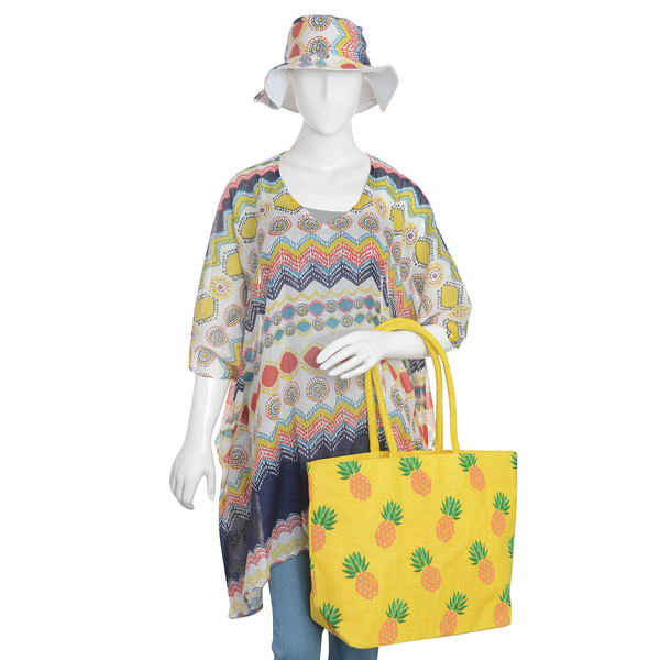 100% Cotton Off White, Yellow and Multi Colour Circle Pattern Apparel (Free Size), Cap (Size 36x34 C