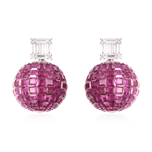 Lustro Stella - Mystery Setting Simulated Ruby and Simulated Diamond Earrings (with Push Back) in Rh