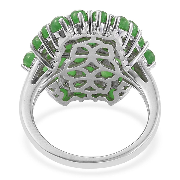 Green Jade (Rnd) Cluster Ring in Platinum Overlay Sterling Silver 7.000 Ct.