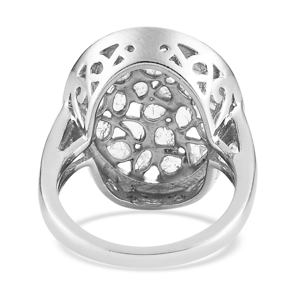 Artisan Crafted Polki Diamond Ring in Platinum Overlay Sterling Silver 1.05 Ct, Silver wt 5.98 Gms
